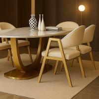 Cadeira De Jantar Antonella Corino Estilo Poltrona Com Pés Dourado - 7 Decor Bege - 2