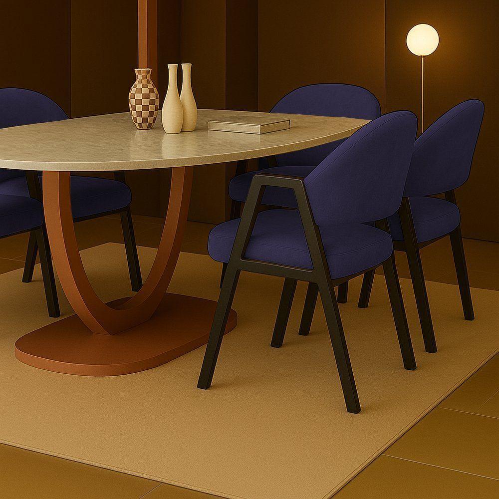 Cadeira De Jantar Antonella Veludo Estilo Poltrona Com Pés Preto - 7 Decor Azul Marinho - 2