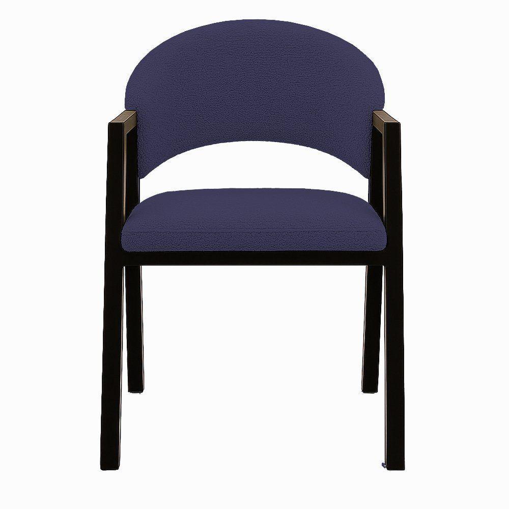Cadeira De Jantar Antonella Veludo Estilo Poltrona Com Pés Preto - 7 Decor Azul Marinho - 3