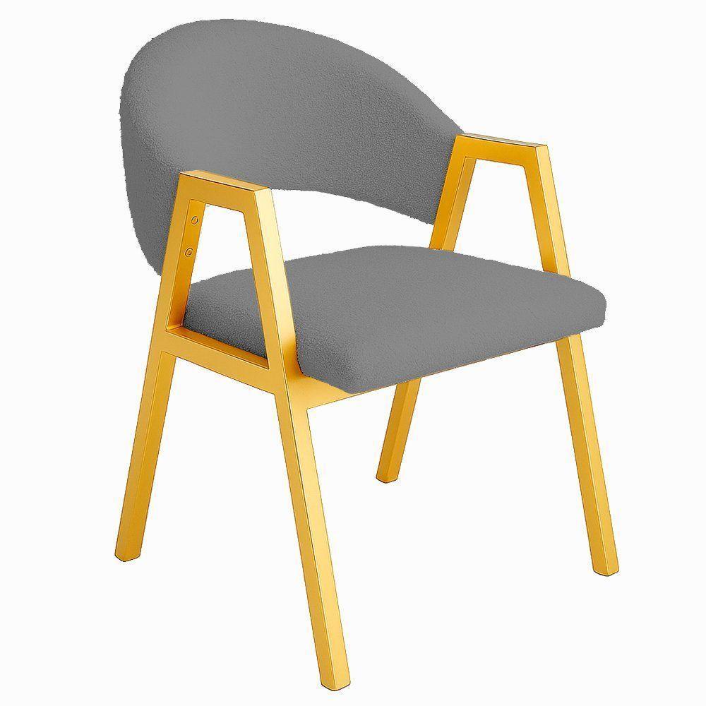 Cadeira De Jantar Antonella Veludo Estilo Poltrona Com Pés Dourado - 7 Decor Cinza Escuro - 1