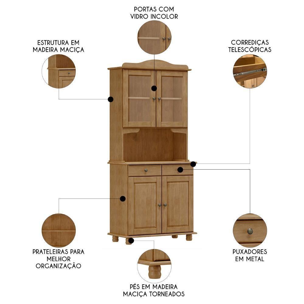 Cristaleira Com Portas Vidro 88cm Pé Madeira Rubia Freijó F07 - Mpozenato - 3