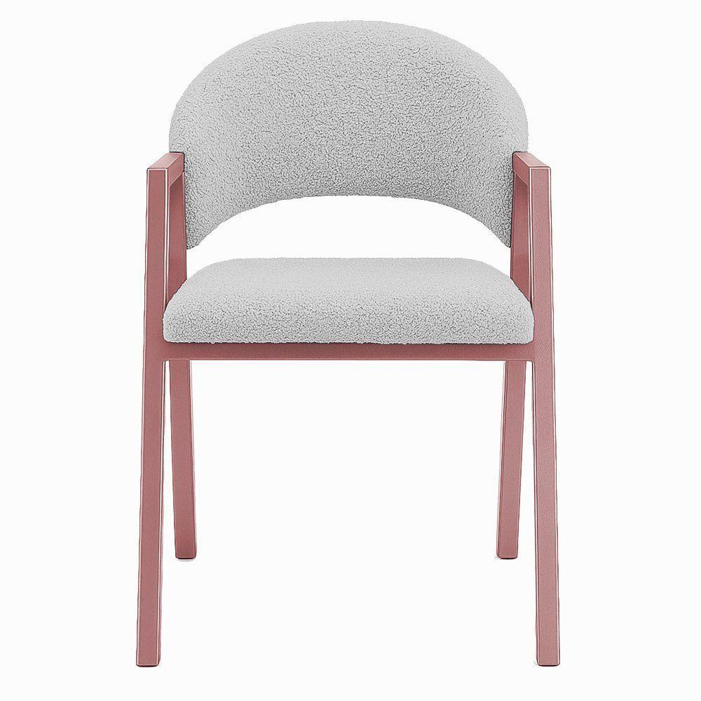 Cadeira De Jantar Antonella Boucle Estilo Poltrona Com Pés Rosê - 7 Decor Prata - 3