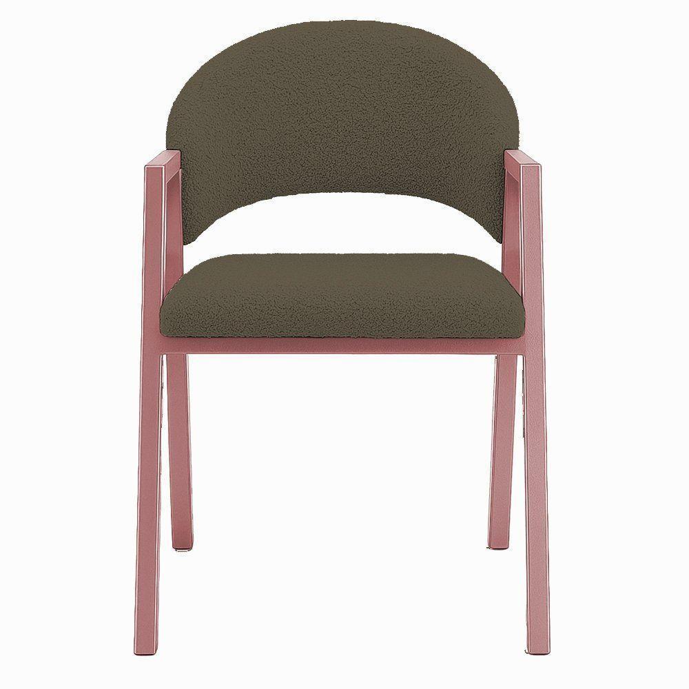 Cadeira De Jantar Antonella Boucle Estilo Poltrona Com Pés Rosê - 7 Decor Marrom - 1