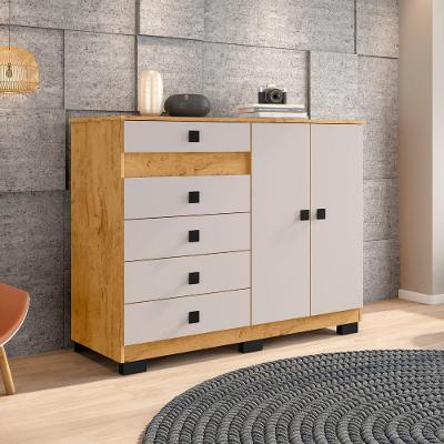 Cômoda Araplac 2 Portas 5 Gavetas Freijo Baunilha