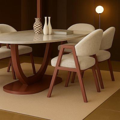Cadeira De Jantar Antonella Boucle Estilo Poltrona Com Pés Rosê - 7 Decor Bege
