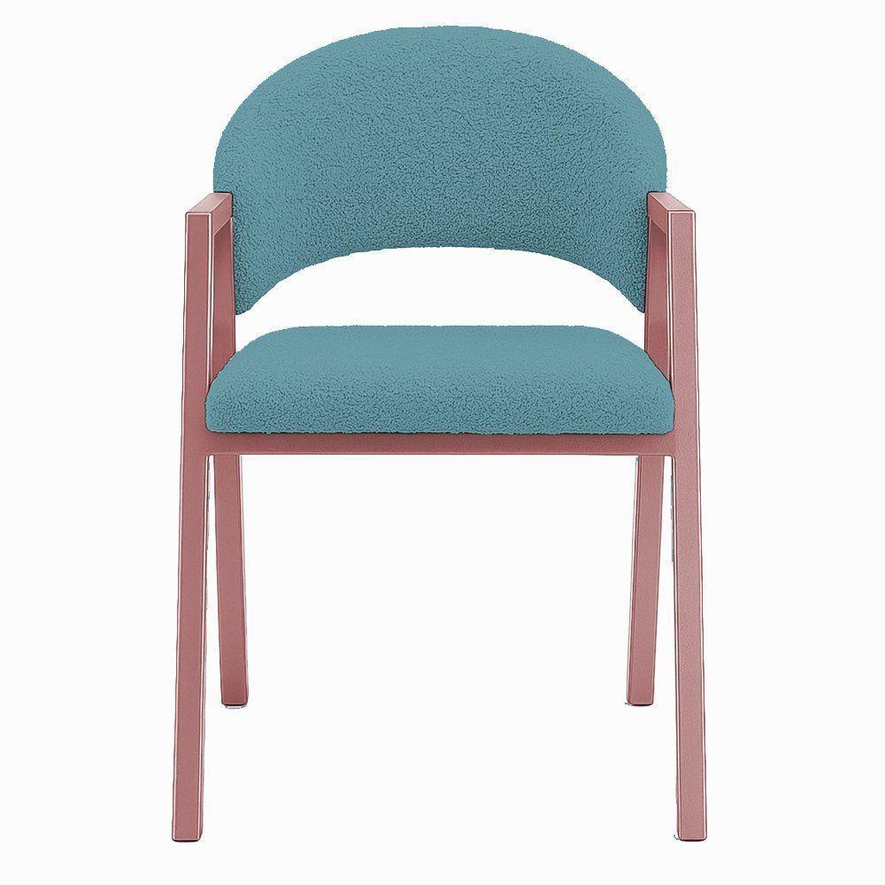 Cadeira De Jantar Antonella Boucle Estilo Poltrona Com Pés Rosê - 7 Decor Azul Turquesa - 3