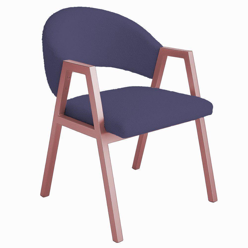 Cadeira De Jantar Antonella Boucle Estilo Poltrona Com Pés Rosê - 7 Decor Azul Marinho - 1