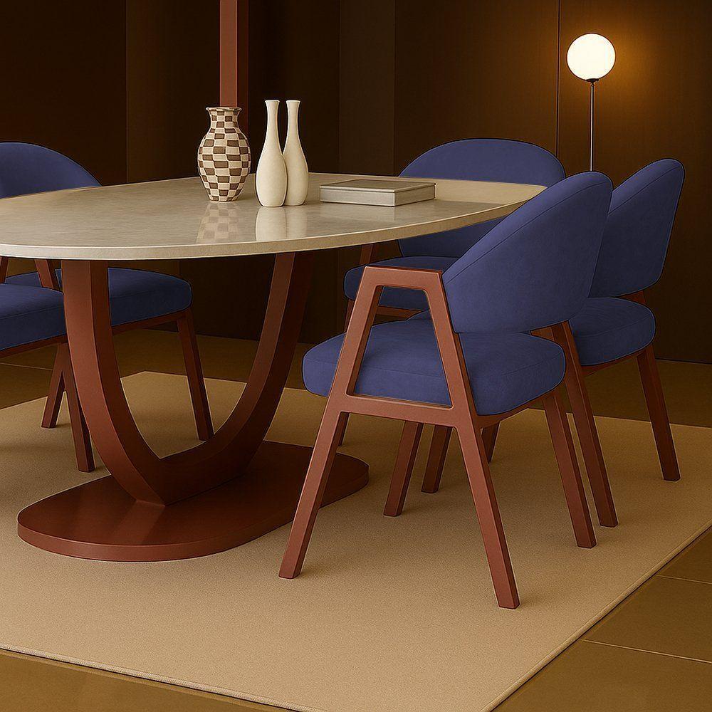 Cadeira De Jantar Antonella Boucle Estilo Poltrona Com Pés Rosê - 7 Decor Azul Marinho - 2