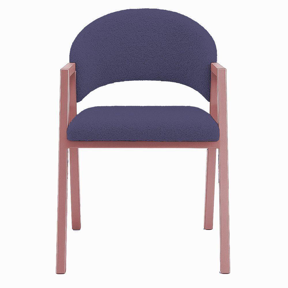 Cadeira De Jantar Antonella Boucle Estilo Poltrona Com Pés Rosê - 7 Decor Azul Marinho - 3