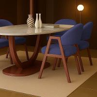 Cadeira De Jantar Antonella Boucle Estilo Poltrona Com Pés Rosê - 7 Decor Azul Marinho - 2