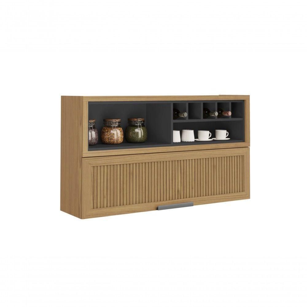 Armário Aéreo De Cozinha 120cm 1 Porta Horizontal Canelada E Nicho Adega New Porto - Itatiaia - 1