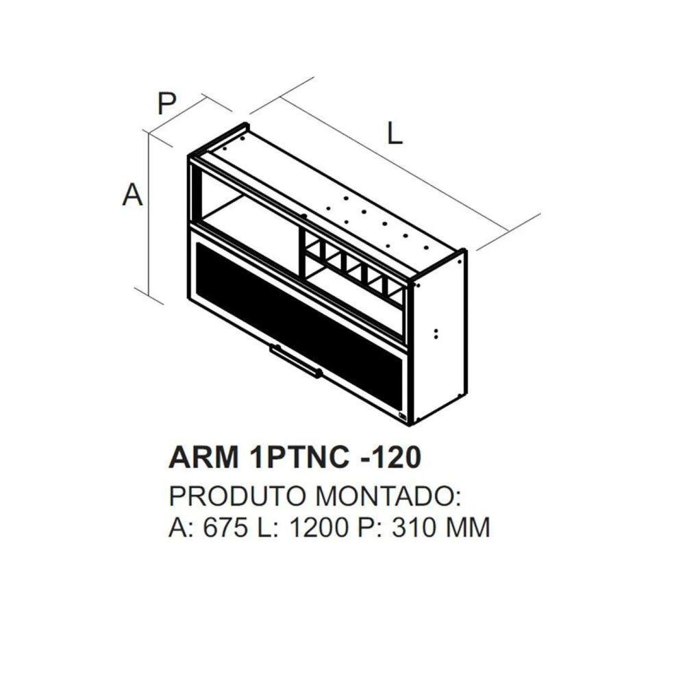 Armário Aéreo De Cozinha 120cm 1 Porta Horizontal Canelada E Nicho Adega New Porto - Itatiaia - 2
