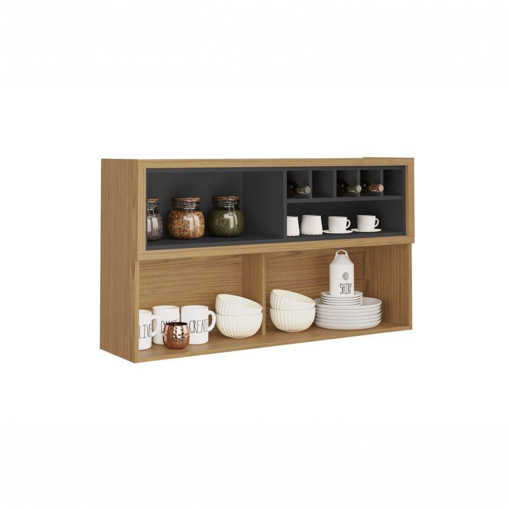Armário Aéreo De Cozinha 120cm 1 Porta Horizontal Canelada E Nicho Adega New Porto - Itatiaia - 3
