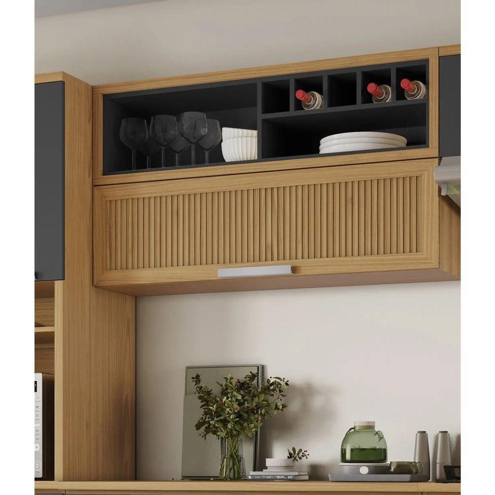 Armário Aéreo De Cozinha 120cm 1 Porta Horizontal Canelada E Nicho Adega New Porto - Itatiaia - 4