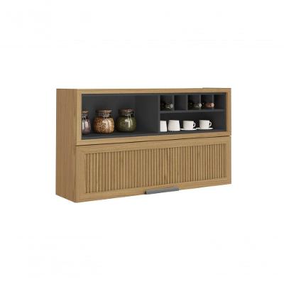 Armário Aéreo De Cozinha 120cm 1 Porta Horizontal Canelada E Nicho Adega New Porto - Itatiaia