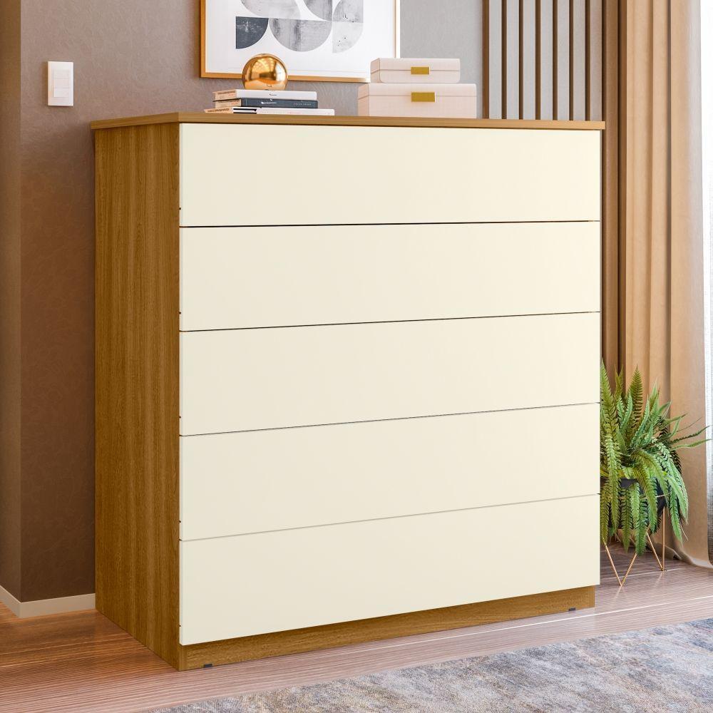 Cômoda 05 Gavetas Compacta Freijó/off White - 1