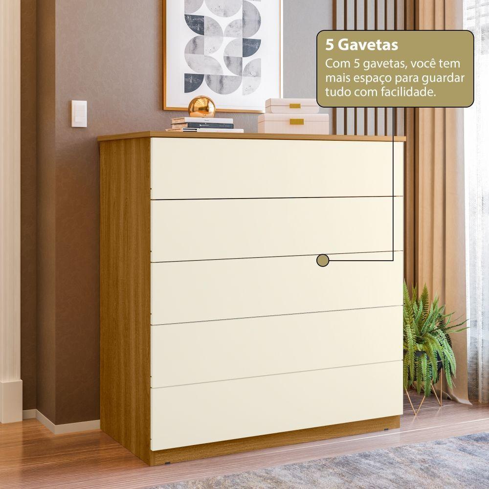 Cômoda 05 Gavetas Compacta Freijó/off White - 3