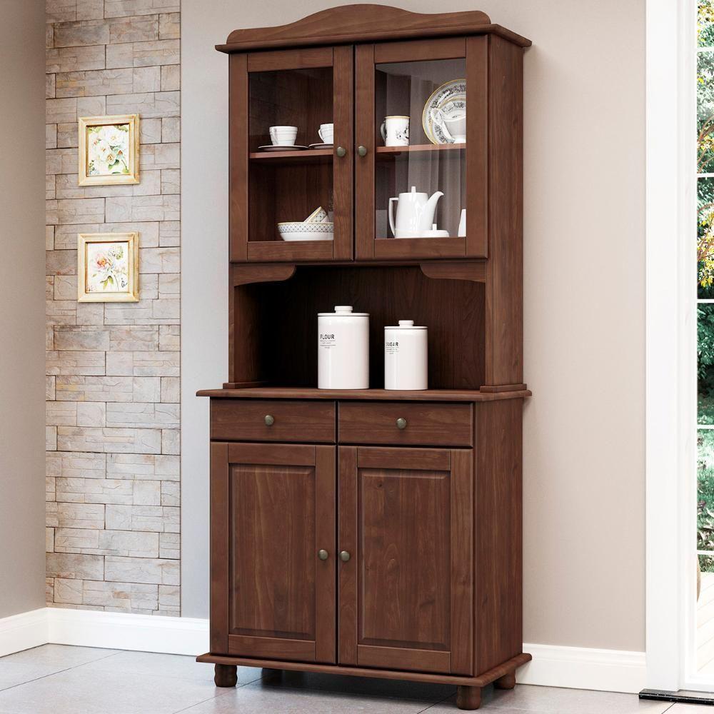 Cristaleira Com Portas Vidro 88cm Pé Madeira Rubia Café F07 - Mpozenato - 1