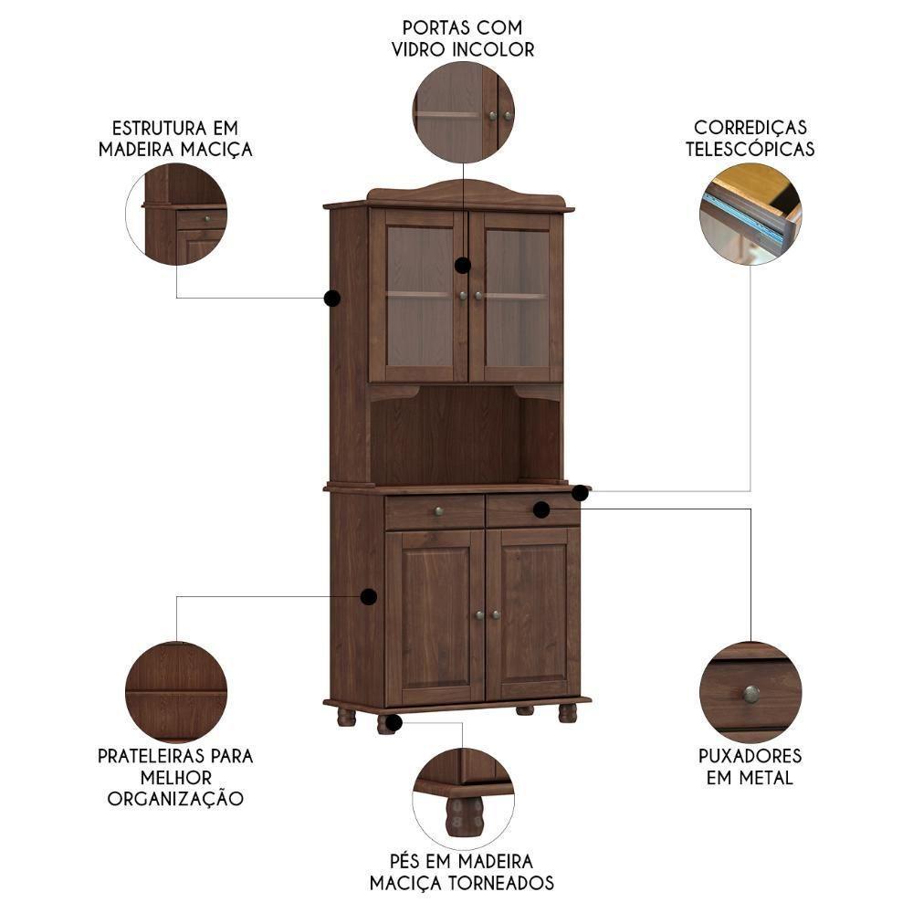 Cristaleira Com Portas Vidro 88cm Pé Madeira Rubia Café F07 - Mpozenato - 3