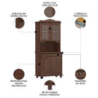 Cristaleira Com Portas Vidro 88cm Pé Madeira Rubia Café F07 - Mpozenato - 3