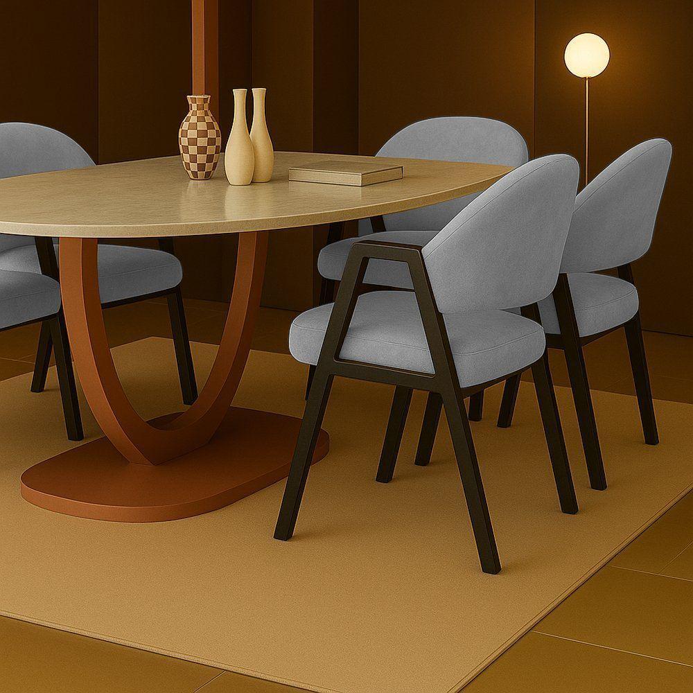 Cadeira De Jantar Antonella Boucle Estilo Poltrona Com Pés Preto - 7 Decor Prata - 2