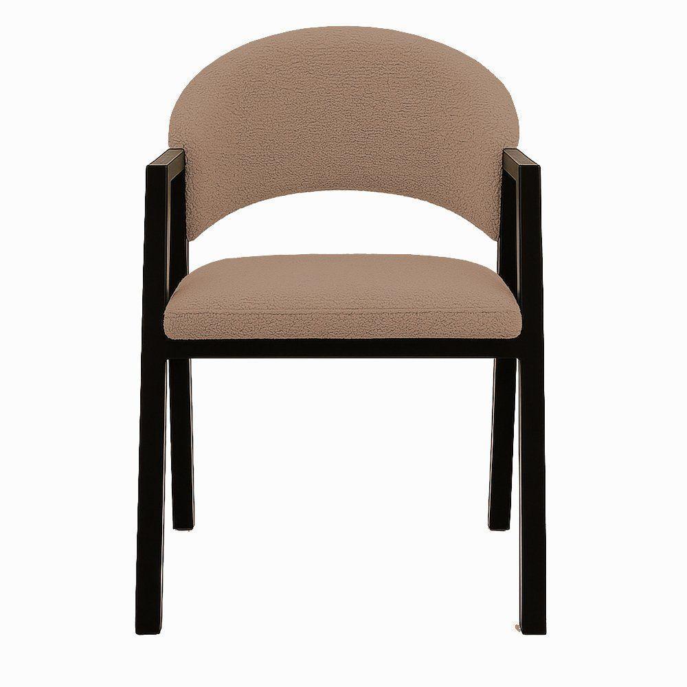 Cadeira De Jantar Antonella Boucle Estilo Poltrona Com Pés Preto - 7 Decor Cappuccino - 3