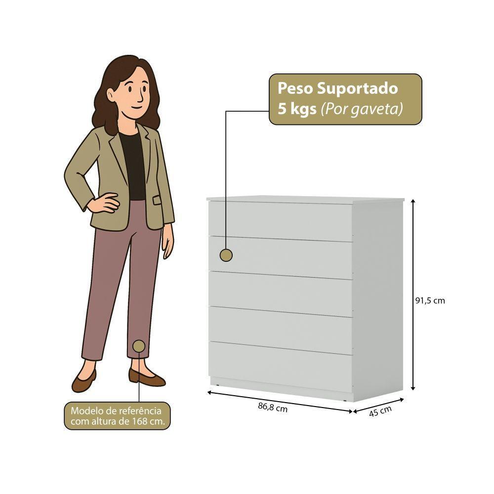 Cômoda 05 Gavetas Compacta Cinza - 2