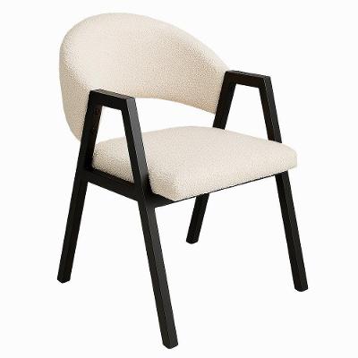 Cadeira De Jantar Antonella Boucle Estilo Poltrona Com Pés Preto - 7 Decor Bege