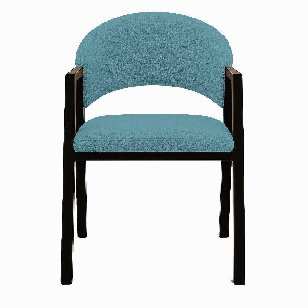 Cadeira De Jantar Antonella Boucle Estilo Poltrona Com Pés Preto - 7 Decor Azul Turquesa - 3