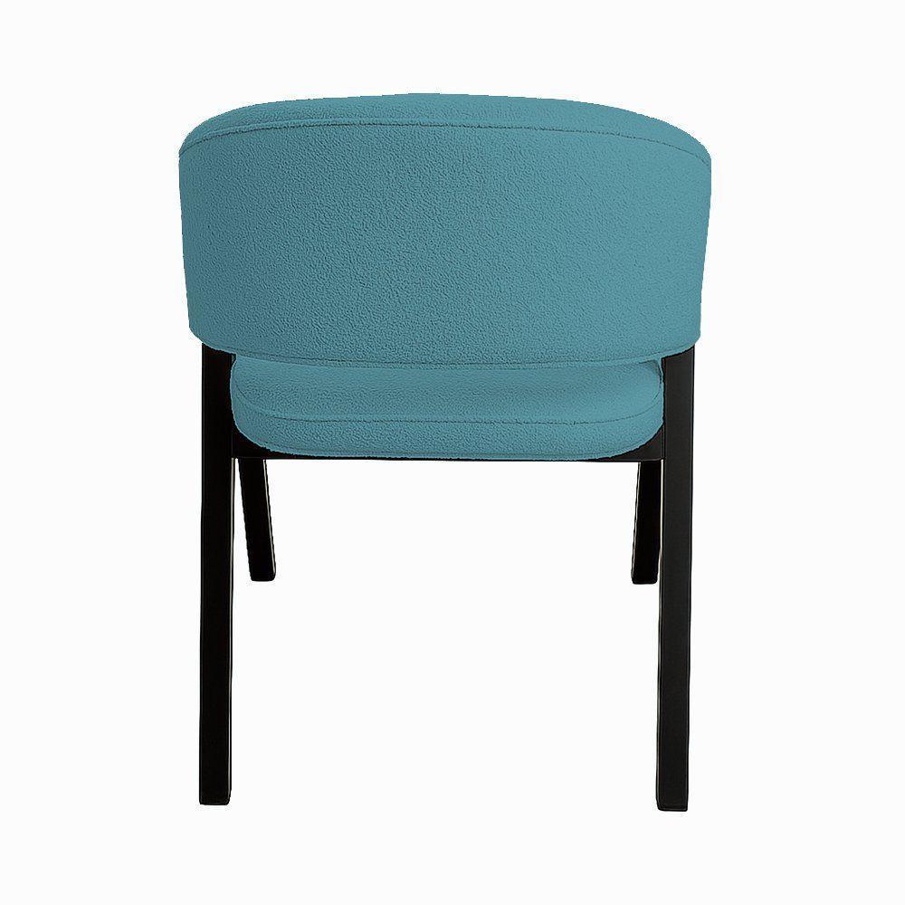 Cadeira De Jantar Antonella Boucle Estilo Poltrona Com Pés Preto - 7 Decor Azul Turquesa - 4