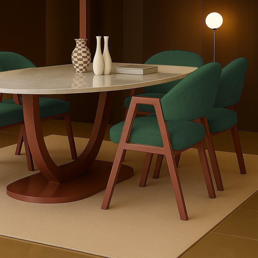 Cadeira De Jantar Antonella Veludo Estilo Poltrona Com Pés Rosê - 7 Decor Verde Escuro - 2