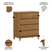 Cômoda Para Quarto 81cm 4 Gavetas Solvi Freijó F07 - Mpozenato - 3