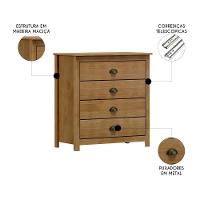 Cômoda Para Quarto 80cm Com 4 Gavetas Lázio Freijó F07 - Mpozenato - 3