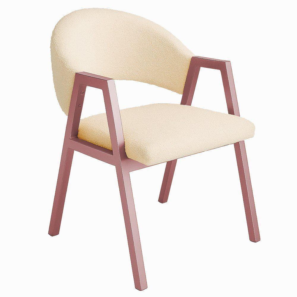 Cadeira De Jantar Antonella Veludo Estilo Poltrona Com Pés Rosê - 7 Decor Bege - 1