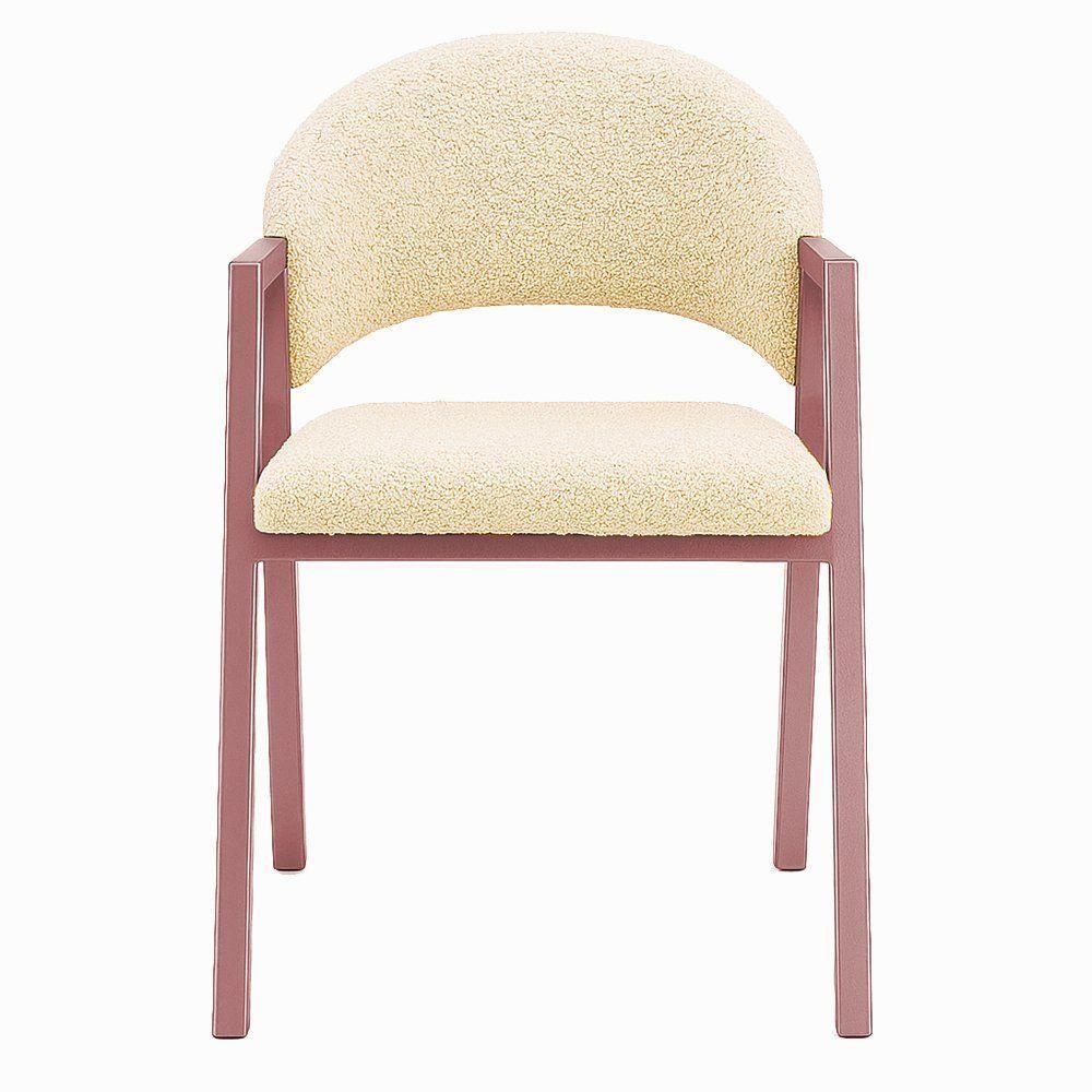 Cadeira De Jantar Antonella Veludo Estilo Poltrona Com Pés Rosê - 7 Decor Bege - 3