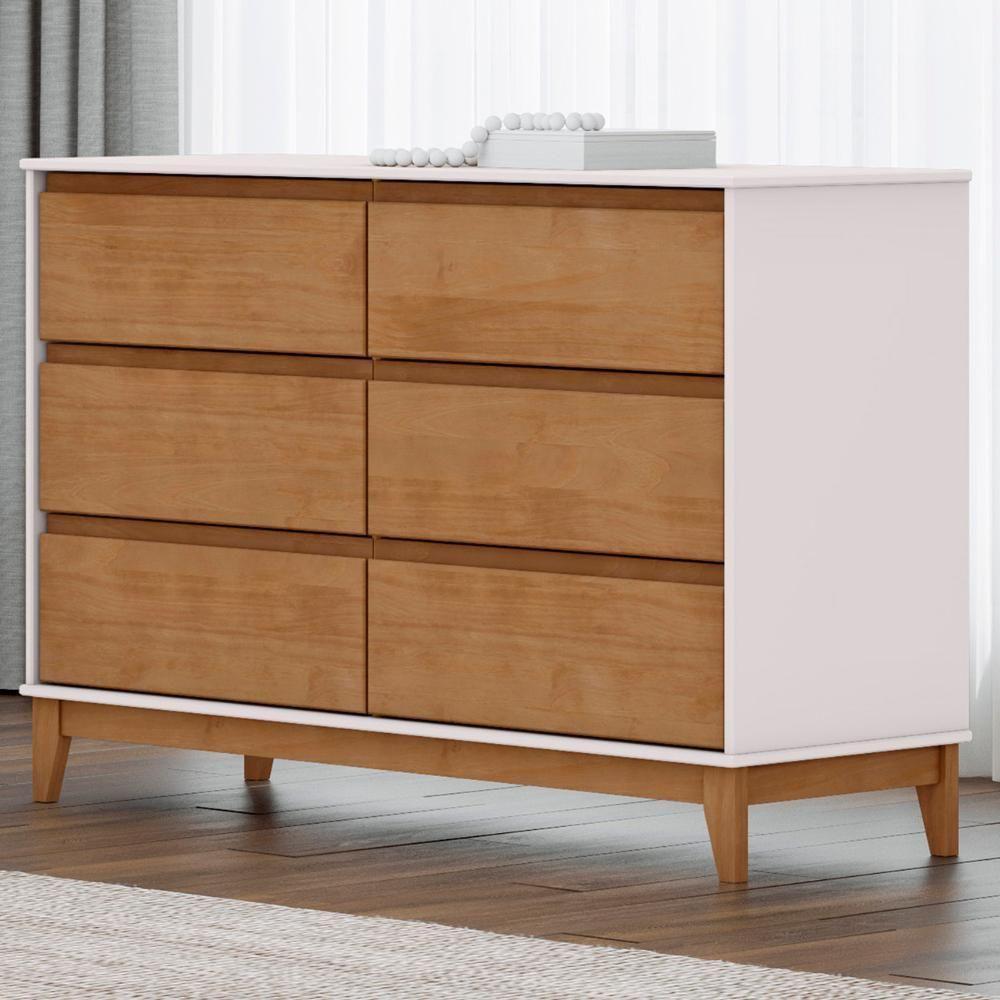 Cômoda Para Quarto 125cm 6 Gavetas Solvi Off White/freijó F07 - Mpozenato - 1