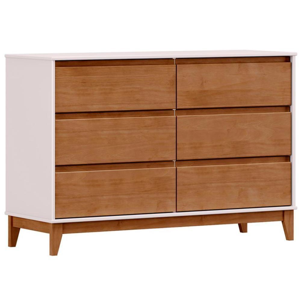 Cômoda Para Quarto 125cm 6 Gavetas Solvi Off White/freijó F07 - Mpozenato - 2