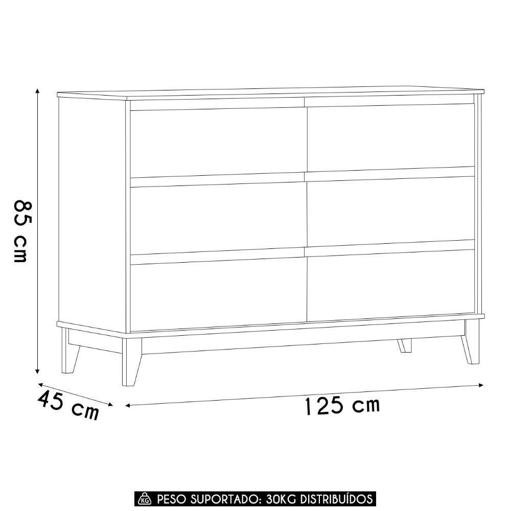 Cômoda Para Quarto 125cm 6 Gavetas Solvi Off White/freijó F07 - Mpozenato - 4