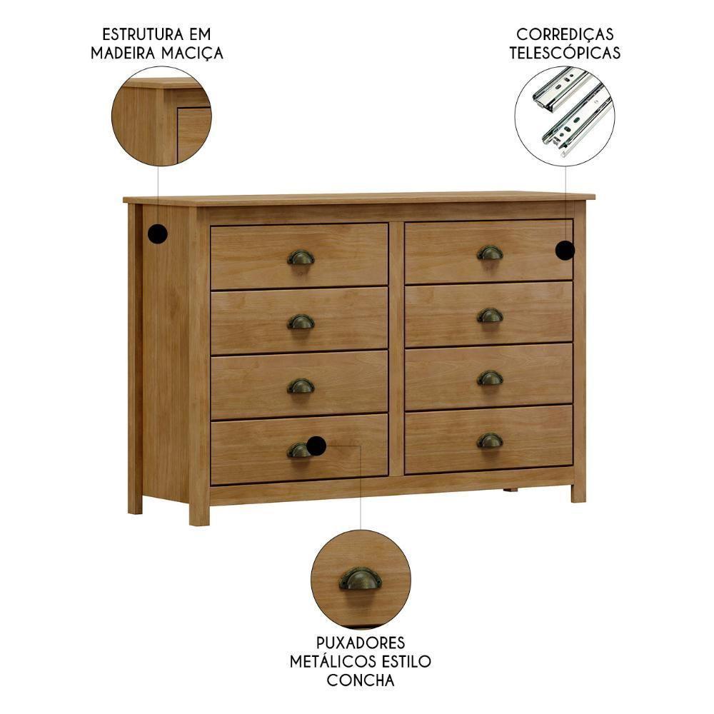 Cômoda Para Quarto 125cm Com 8 Gavetas Lázio Freijó F07 - Mpozenato - 3