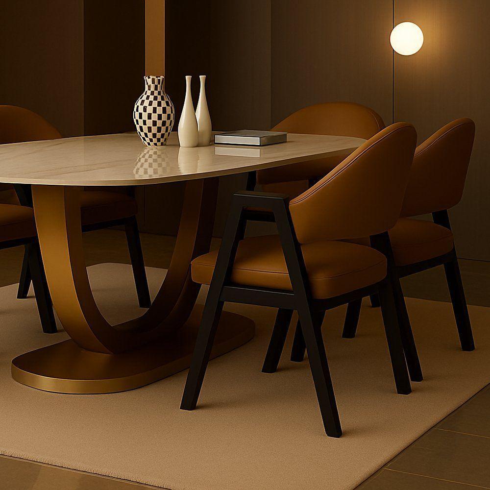 Cadeira De Jantar Antonella Corino Estilo Poltrona Com Pés Preto - 7 Decor Marrom - 1