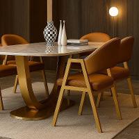 Cadeira De Jantar Antonella Corino Estilo Poltrona Com Pés Dourado - 7 Decor Marrom - 2