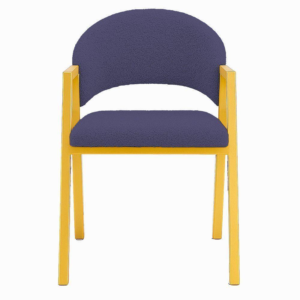 Cadeira De Jantar Antonella Veludo Estilo Poltrona Com Pés Dourado - 7 Decor Azul Marinho - 2