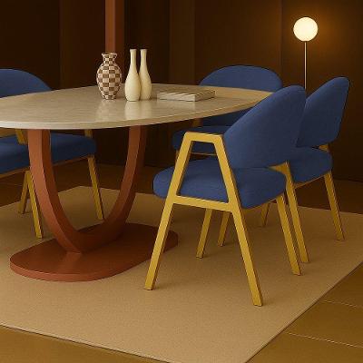 Cadeira De Jantar Antonella Veludo Estilo Poltrona Com Pés Dourado - 7 Decor Azul Marinho