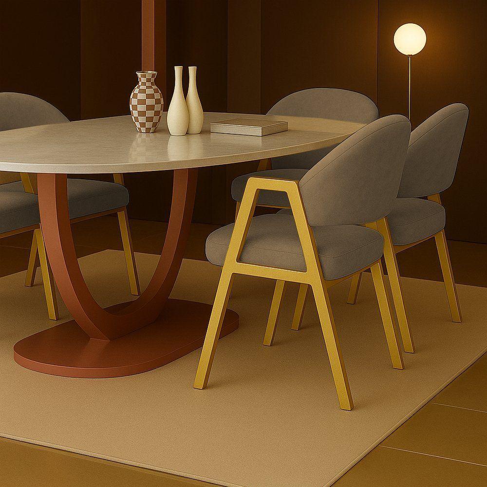 Cadeira De Jantar Antonella Veludo Estilo Poltrona Com Pés Dourado - 7 Decor Cappuccino - 1