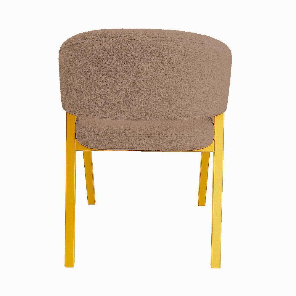 Cadeira De Jantar Antonella Veludo Estilo Poltrona Com Pés Dourado - 7 Decor Cappuccino - 3