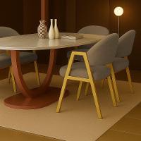 Cadeira De Jantar Antonella Veludo Estilo Poltrona Com Pés Dourado - 7 Decor Cappuccino - 1