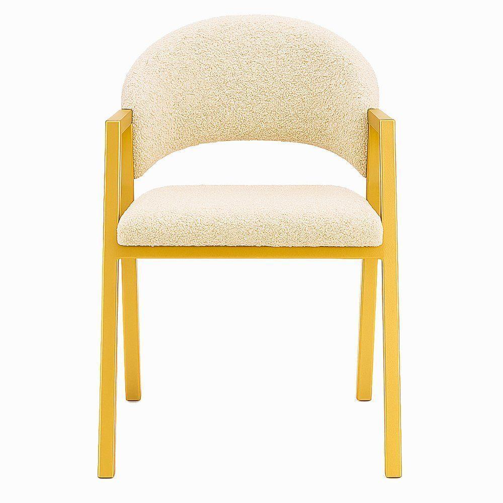 Cadeira De Jantar Antonella Veludo Estilo Poltrona Com Pés Dourado - 7 Decor Bege - 3