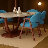 Cadeira De Jantar Antonella Veludo Estilo Poltrona Com Pés Rosê - 7 Decor Azul Turquesa - 2