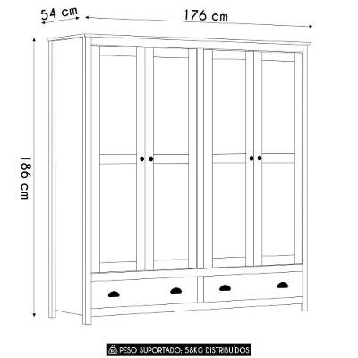 Guarda Roupa Casal 176cm 4 Portas 2 Gavetas Lázio Freijó F07 - Mpozenato