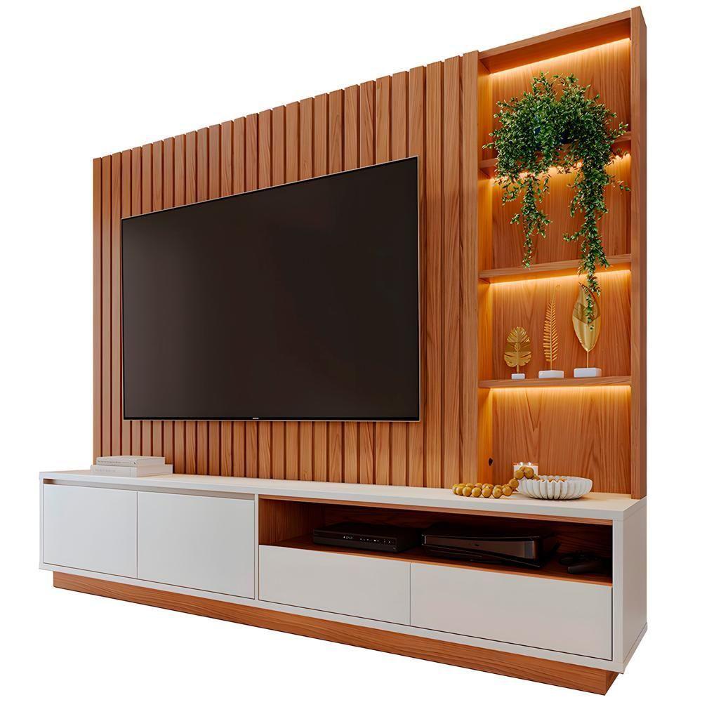 Estante Painel TV 82 Polegadas 240cm Com Led Hawai Freijó Off White C05 - Mpozenato - 2